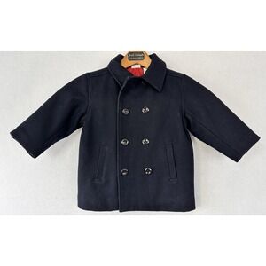 Toddler Wool Blend Pea Coat Retro Navy Blue Buttons Lining 24M Baby